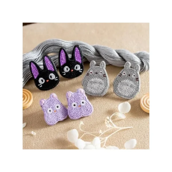Best Bijou Boucle d’oreilles à Clips Broderie Totoro gris - Mon Voisin Tot Bijoux