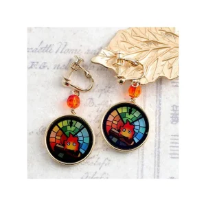Shop Bijou Boucles d’oreilles à clips Calcifer Vitrail- Le Chateau Ambulan Bijoux
