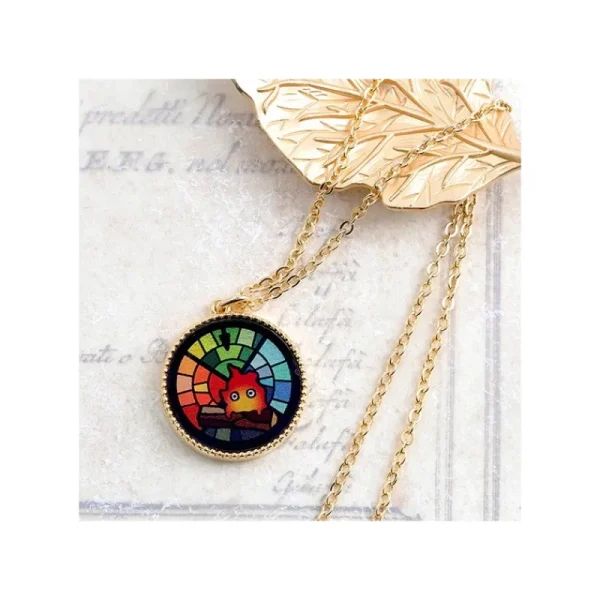 Cheap Bijou Pendentif Calcifer Vitrail- Le Château ambulant Bijoux