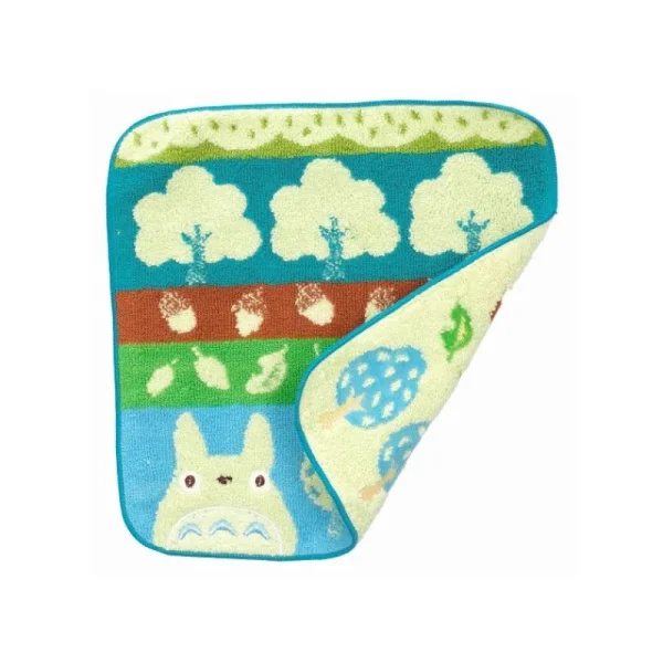 New Mini Serviette Totoro Bleu Arbres et Noisettes 25x25 cm - Mon voisin Linge De Maison
