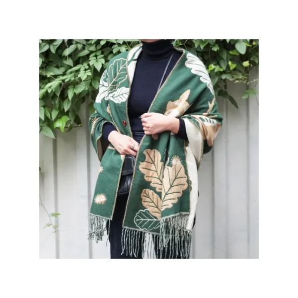 Clearance Étole vert foncé Feuilles de chêne - Mon Voisin Totoro Textile