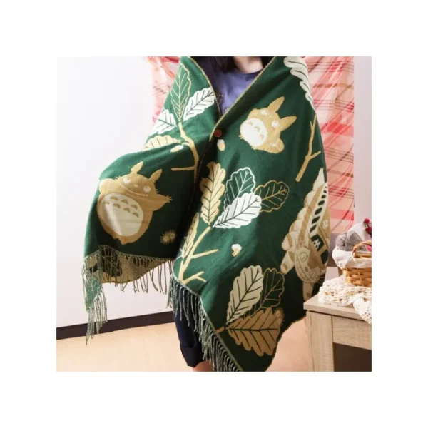 Clearance Étole vert foncé Feuilles de chêne - Mon Voisin Totoro Textile
