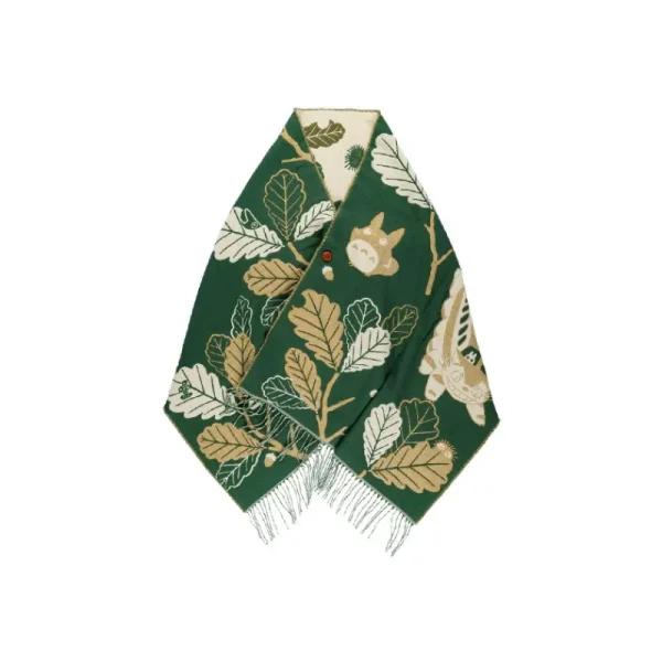 Clearance Étole vert foncé Feuilles de chêne - Mon Voisin Totoro Textile