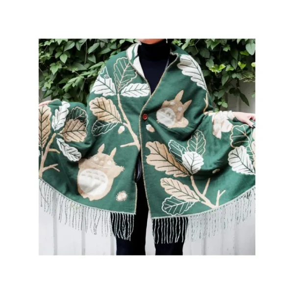 Clearance Étole vert foncé Feuilles de chêne - Mon Voisin Totoro Textile